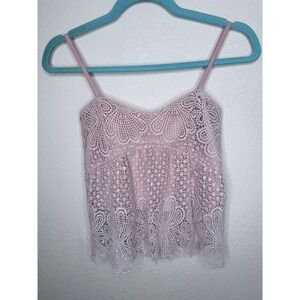 Babydoll Crochet Top Women M‎ Pink Overlay Strappy Feminine Fairy Festival